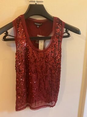 Chaudry Sports Deep Red Sequin Sleeveless Tank Top - Women's Top